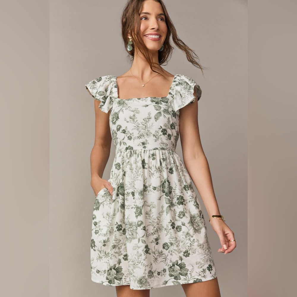 Francesca’s Bella Bow Back Postcard Print Mini Dress, Size: Large
